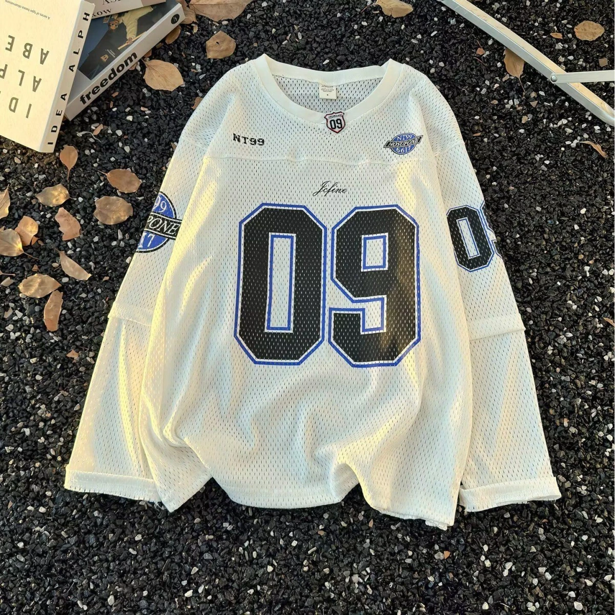 College Casual Sport Style Mesh Long Sleeve Jersey Unisex Men Women Breathable Vintage Loose Streetwear Top Streetwear