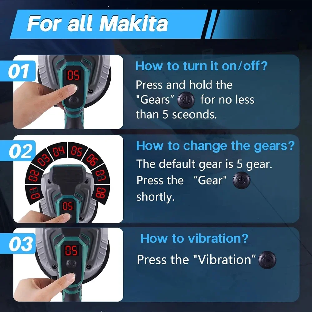 8 Speed Tile Laying Machine Tile Vibration Leveling Machine Cordless Tile Installation Tool for Makita 18V Battery