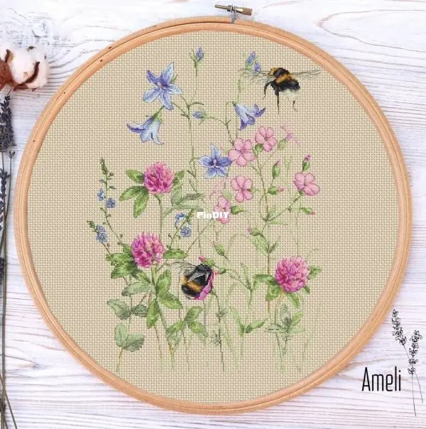 Bumblebee-Cross Stitch Kits, Cotton Thread Embroidery, Fairy Lady, Aida Fabric, DIY, 18CT, 14CT, 22CT, 46-54