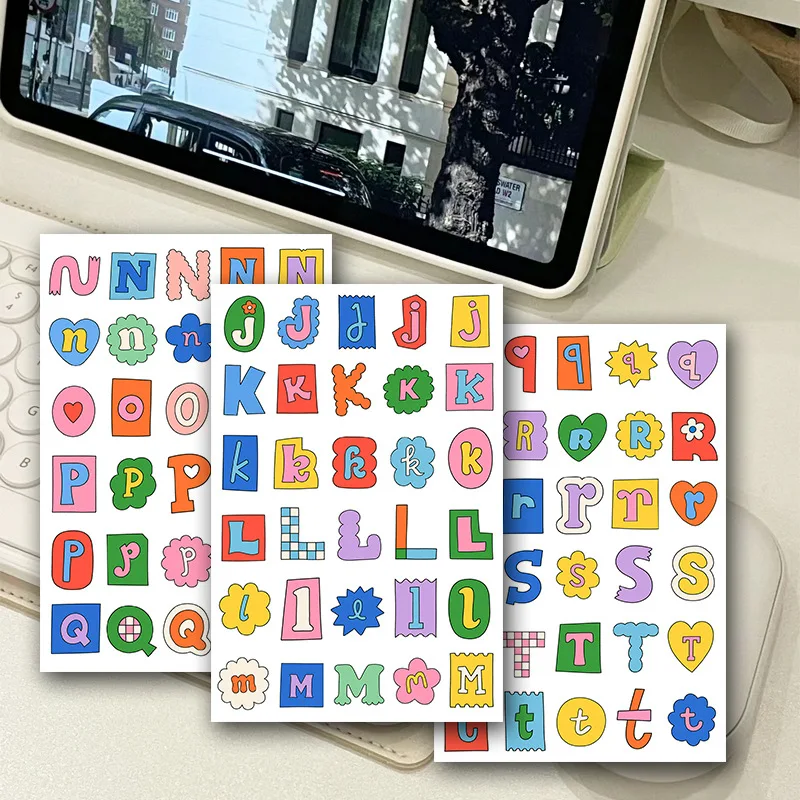 8 Sheets Cute Alphabet & Symbol Label Stickers - Pastel English Letter Decals for Student Journal, Diary