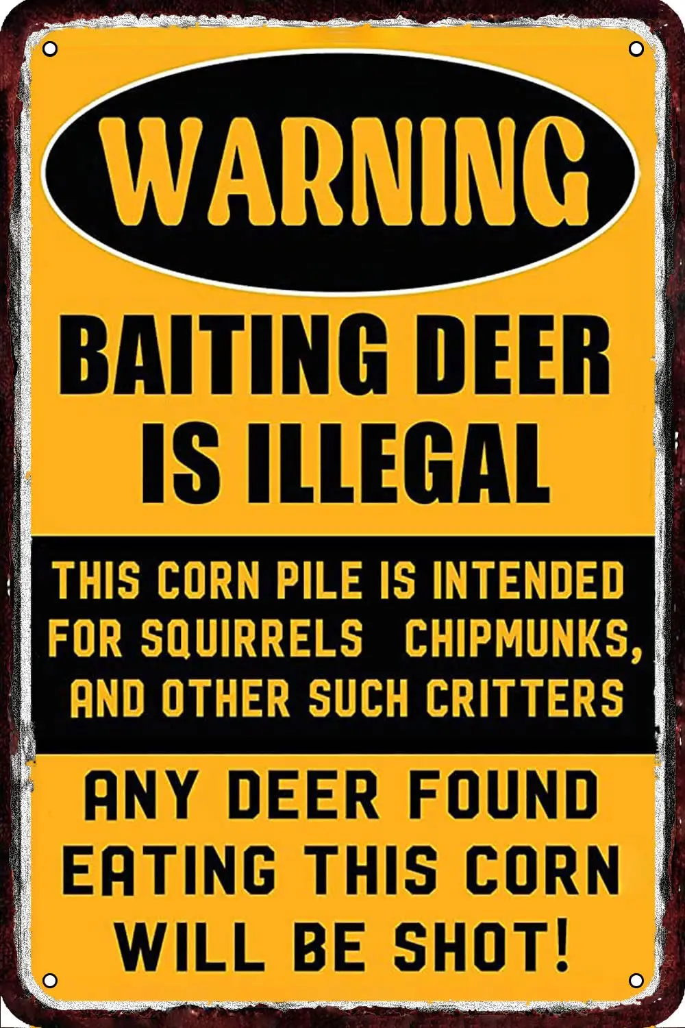 Warning Baiting Deer is Illegal Vintage Metal tin Sign Wall Decor Retro Art  Decorations for Home Man Cave bedroom 8x12 Inch