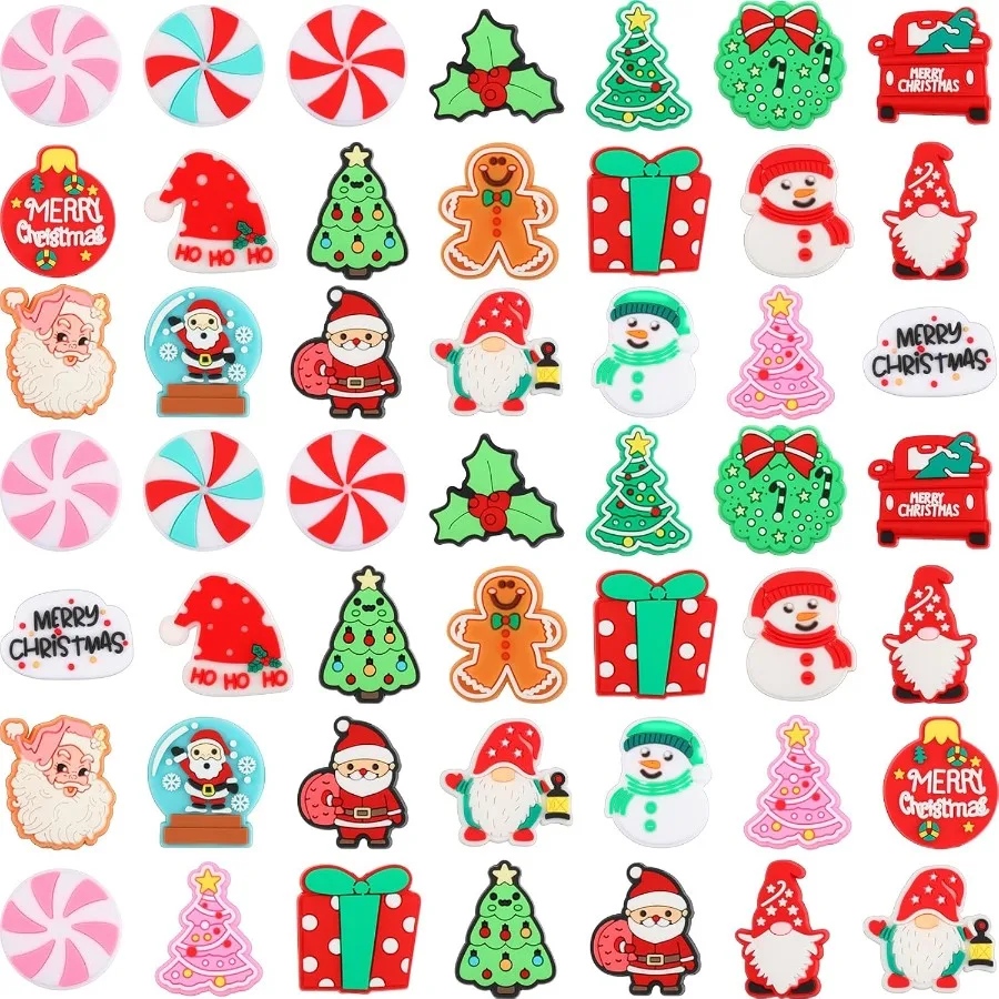 

48 шт. рождественские силиконовые фокусные бусины для ручек из бисера, рождественские силиконовые бусины, очаровательный брелок, комплект ремешков для бисера, Ke