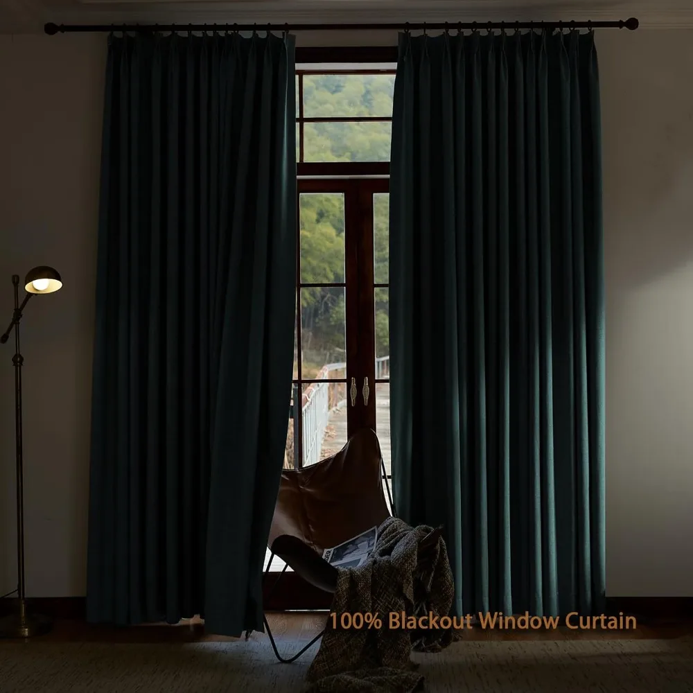 Blackout Curtains 100% Textured Linen, Pinch Pleat Design, 84 Length, Energy Efficient, Ideal for Bedrooms and Living Rooms