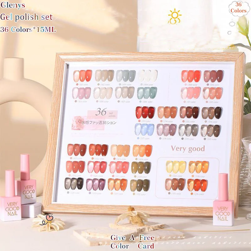 

Glenys 36-Color Summer Ice Nail Polish Gel Set Net Red Immersion Gel for UV LED Nail Salon Essential Art Varnish