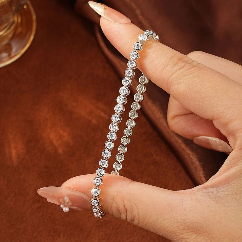 Rrjzz Vollständiges 3-mm-Moissanit-Armband mit rundem Schliff für Damen, D-Farbe, Laborimitation von Diamanten, 18 cm lange Kette, Tennisarmbänder, Schmuck, Geschenke – Detail 6
