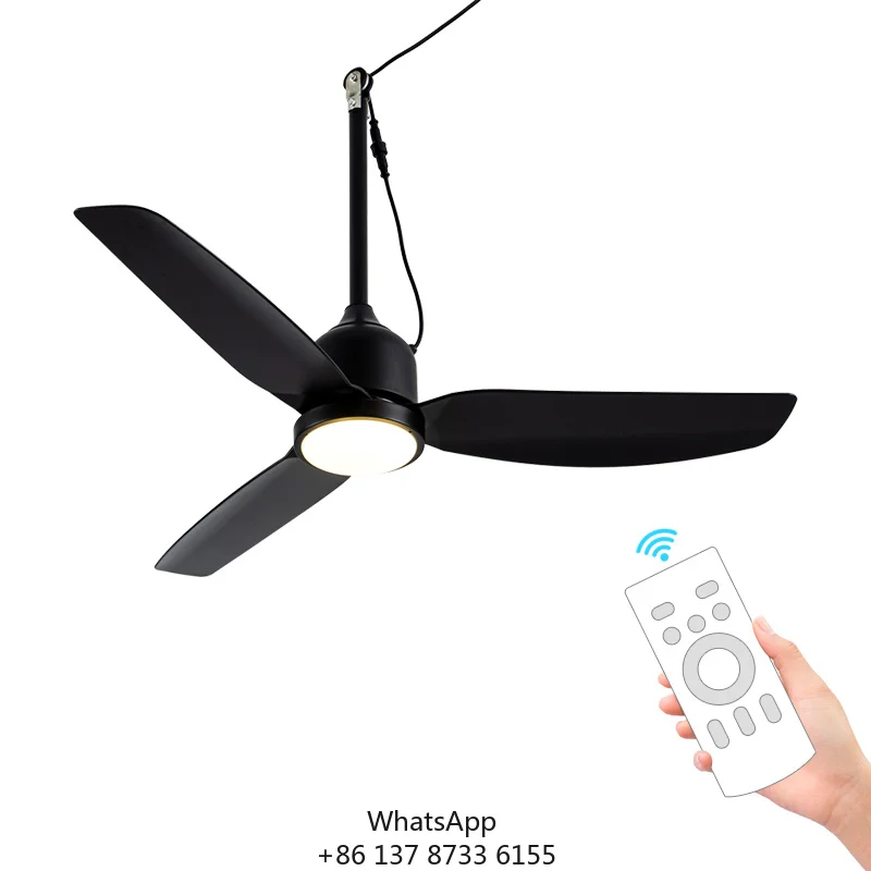 44 Inch 3 Blades Metal Remote Control Waterproof Wet Rated Black Ceiling Fan For Patio Gazebo Outdoor Use