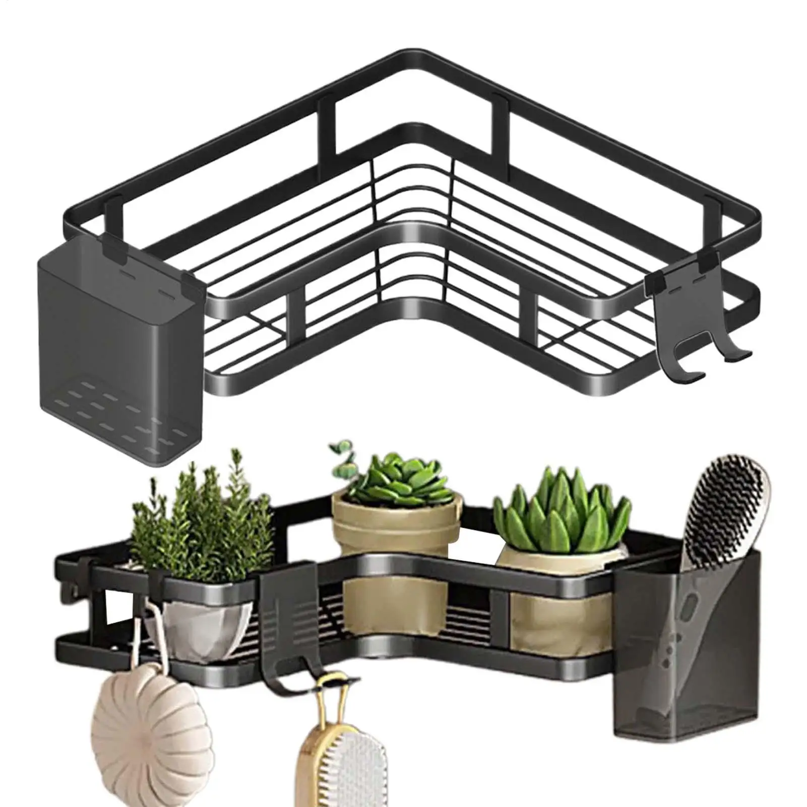 

Bathroom Organizer Corner Shelf Wall Mounted With Toothpaste Holder And Hook Hold 15 Kg Adhesive 2 Pieces Shampoo Rack For