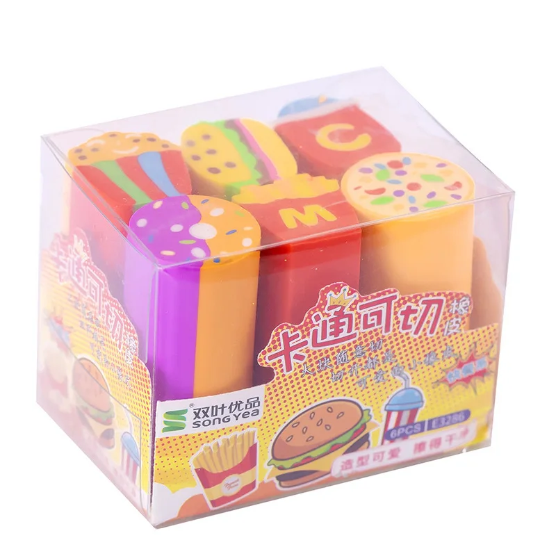 6 Piece /Box Cartoon Cute Unicorn Rubber Mini Eraser Set Novelty Stationery