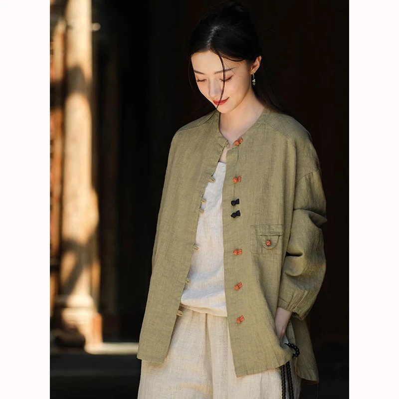 

Spring New Arts Style Women Long Sleeve Single Breasted Loose Casual Jackets Good Quality Cotton Linen Vintage Shirt Coat B269