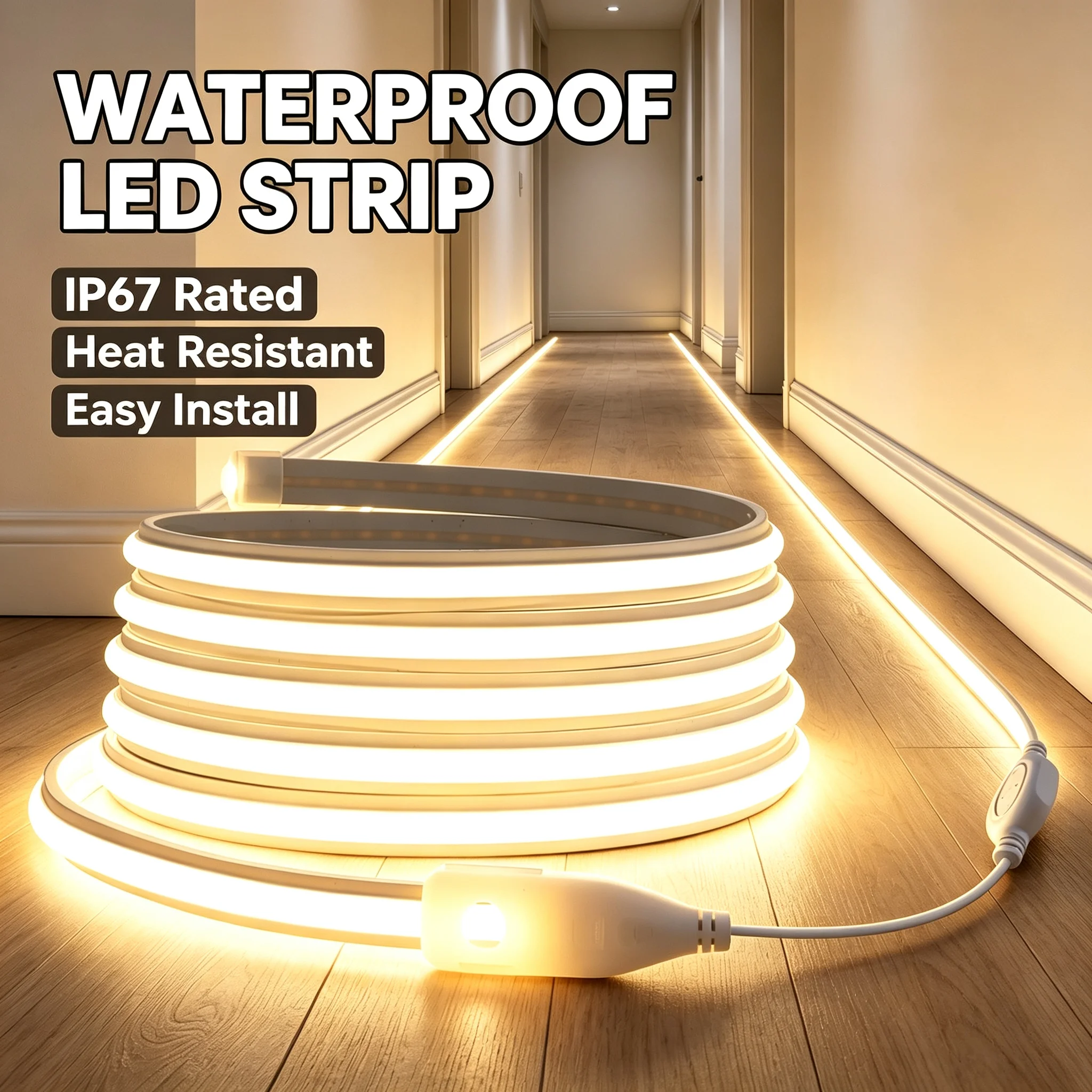 Solid Silicone COB Neon LED Rope Light, AC220V High Temperature Resistant No‑flicker Uniform Glow Cuttable Strip for Patio Stair