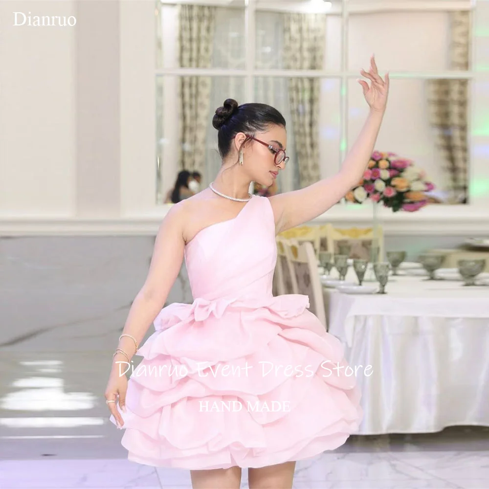

Dianruo Pink One Shoulder Prom Dress Above Knee Ruffled Layers Quinceanera Dress Sweet Tiered Pageant Dress For Women Customized
