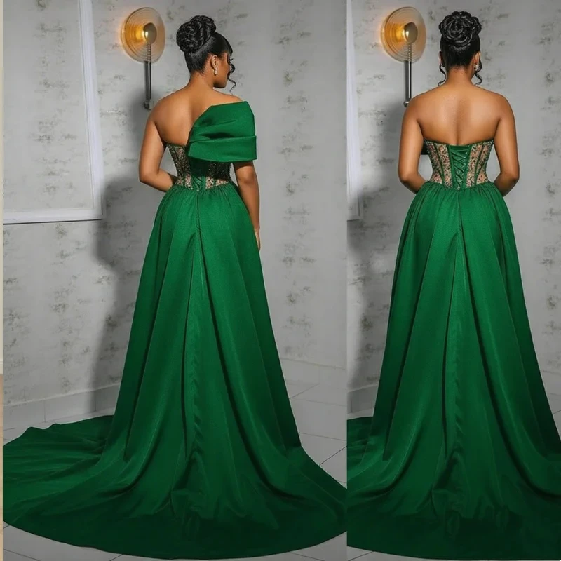 Elegante groene zeemeermin avondjurk kristal rimpel sweep trein formele feestjurk vestido baljurk vestidos de fiesta aangepast