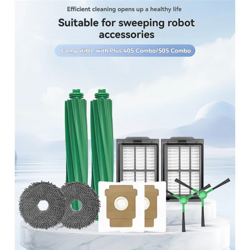 A05G-19PCS peças de aspirador de pó para irobot roomba plus 505 combo/405 combo-escova principal, escova lateral, filtros, almofada de esfregão, saco de pó