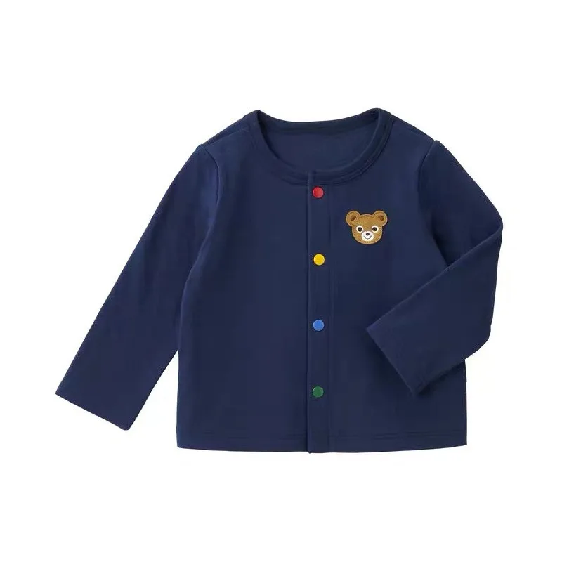 Spring Boys Cardigans Children's Lightweight Coats Japanese-Style Solid Color Simple Cartoon Bear  Baby Cardigan Kids T-Shirts