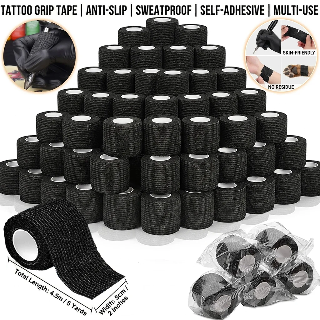 

96/48/3pcs Tattoo Grip Tape Wrap Black Elastic Self-Adhesive Bandage Disposable Anti Slip Finger Protection Tattoo Accessories