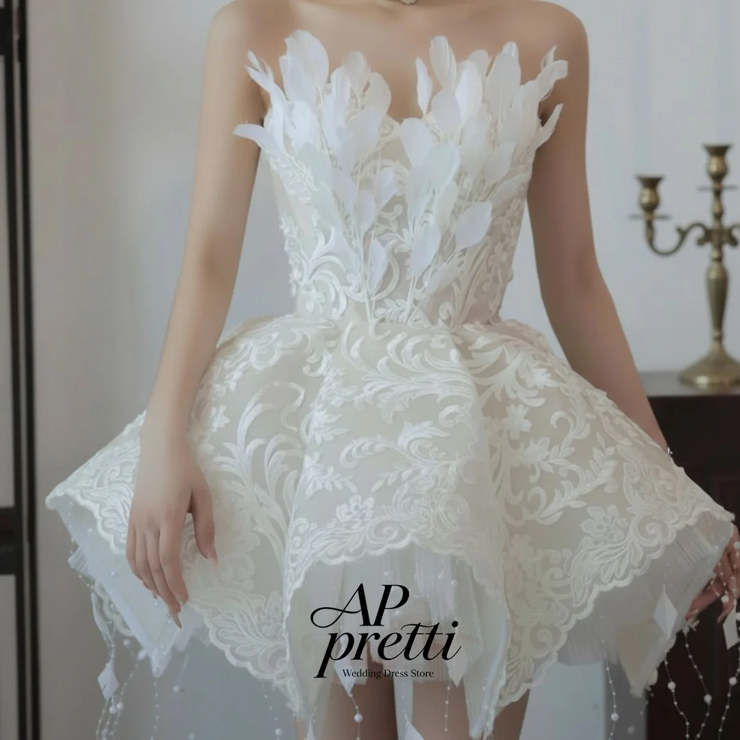 AP pretti Fairy Tulle Wedding Dresses Sweetheart Customized Sleeveless A-line Mini-Length Bridal Gown Vestidos Novias Boda