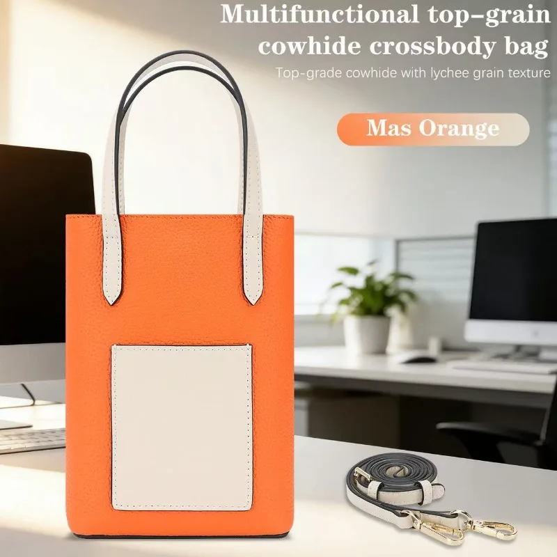 

Luxury Unisex Pebbled Leather Mini Tote Phone Bag Crossbody Handbag for Men & Women, Available in Black/Grey/Orange phone bags
