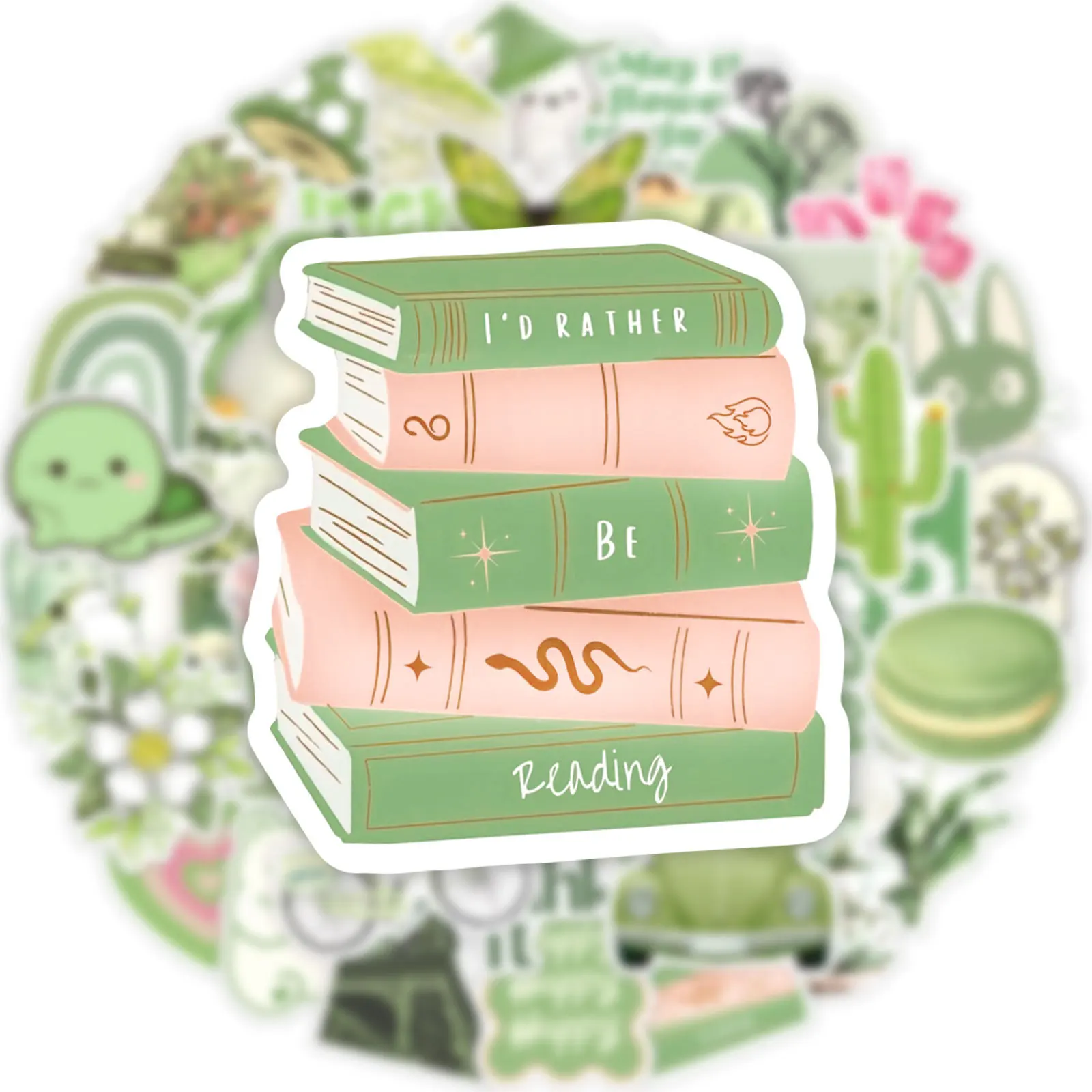 

50PCS Cartoon Cute Green INS Style Cartoon Stickers Aesthetic Decorative Stationery Diary Phone Case Kawaii DIY Sticker Packs