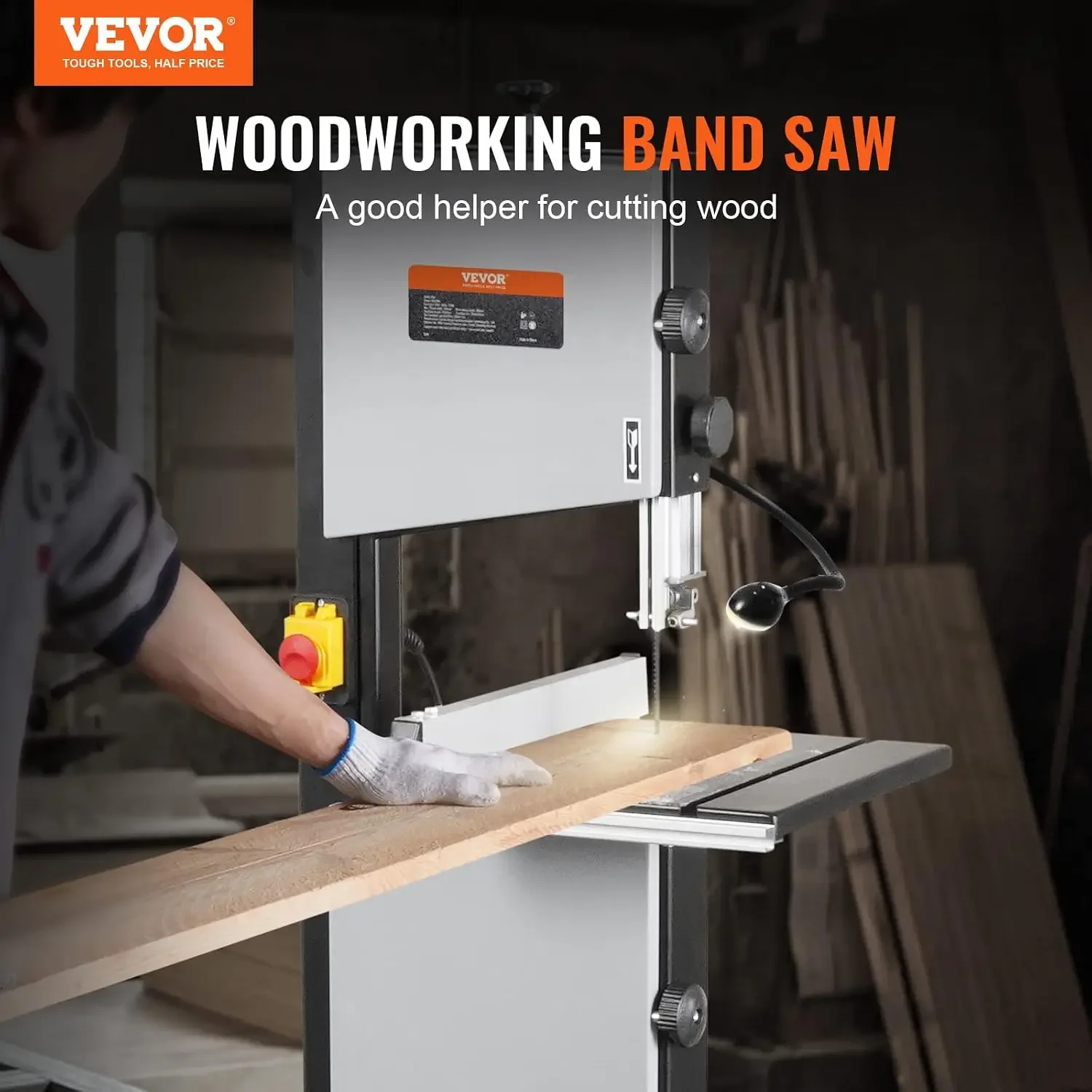 Band Saw with Stand, 10-Inch, 560 & 1100 RPM Two-Speed Benchtop Bandsaw, 370W 1/2HP Motor with Metal Stand Optimized Work Light