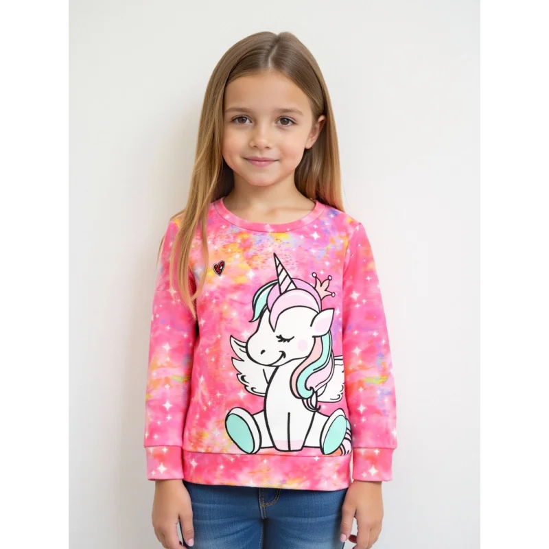 

Симпатичная розовая толстовка с длинными рукавами и принтом единорога для девочек
