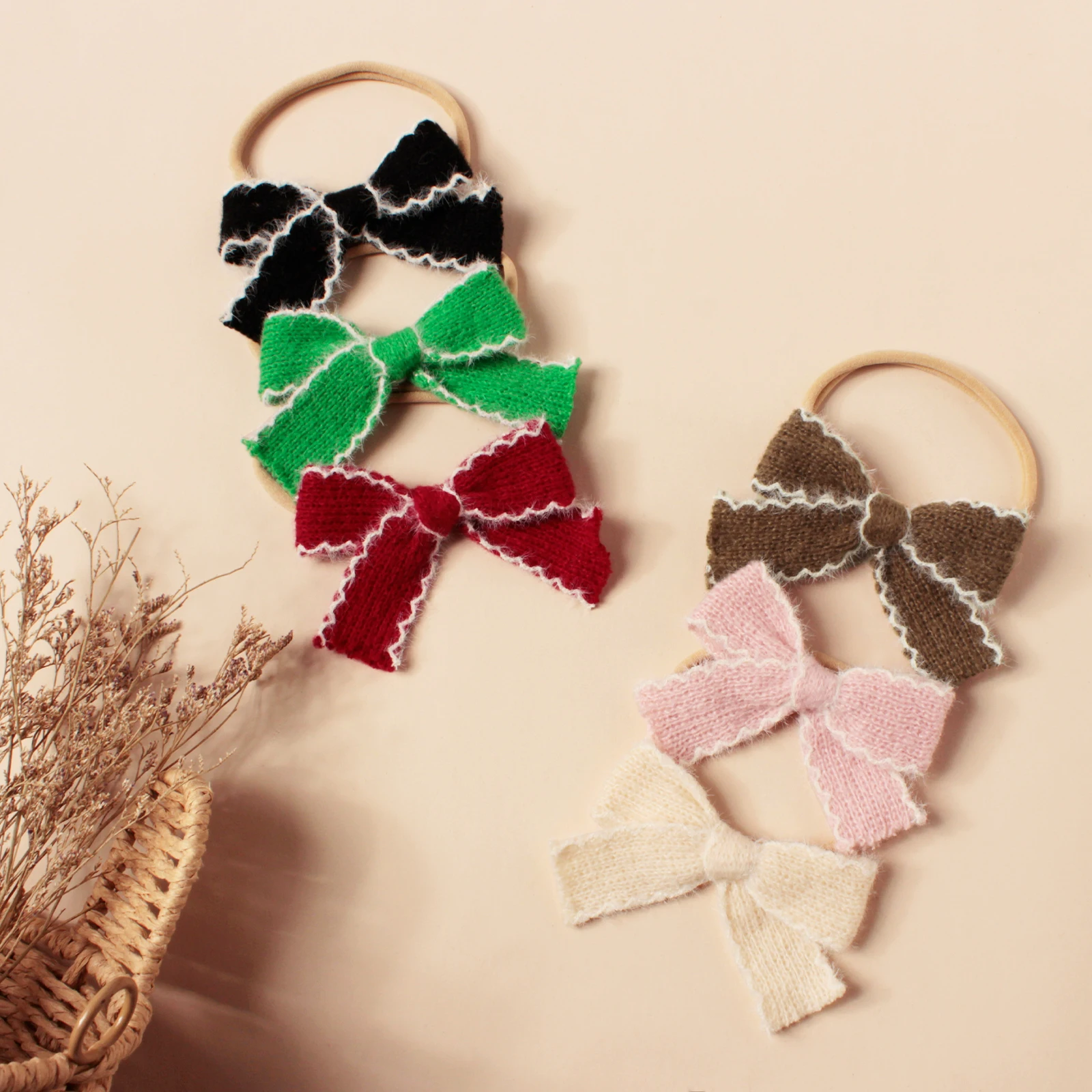 

3 шт., вязаный ремешок для волос с узлом-бабочкой, рождественский стиль, детские повязки на голову, эластичные ленты для волос, осенне-зимние модные головные уборы для младенцев