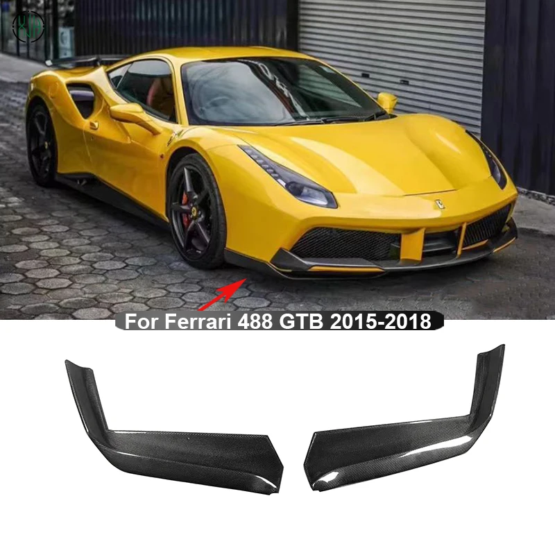 For Ferrari 488 GTB 2015-2018 Dry Carbon Fiber Front Lip Splitters Aprons Case Head Bumper Side Flap Upgrade Body kit