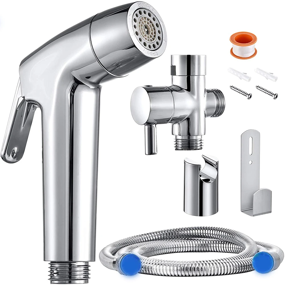 Toilet Hand Bidet Faucet Bathroom Bidet Shower Sprayer 1.2M Hose Tank Hooked Holder Easy Install for Women's Health Protection