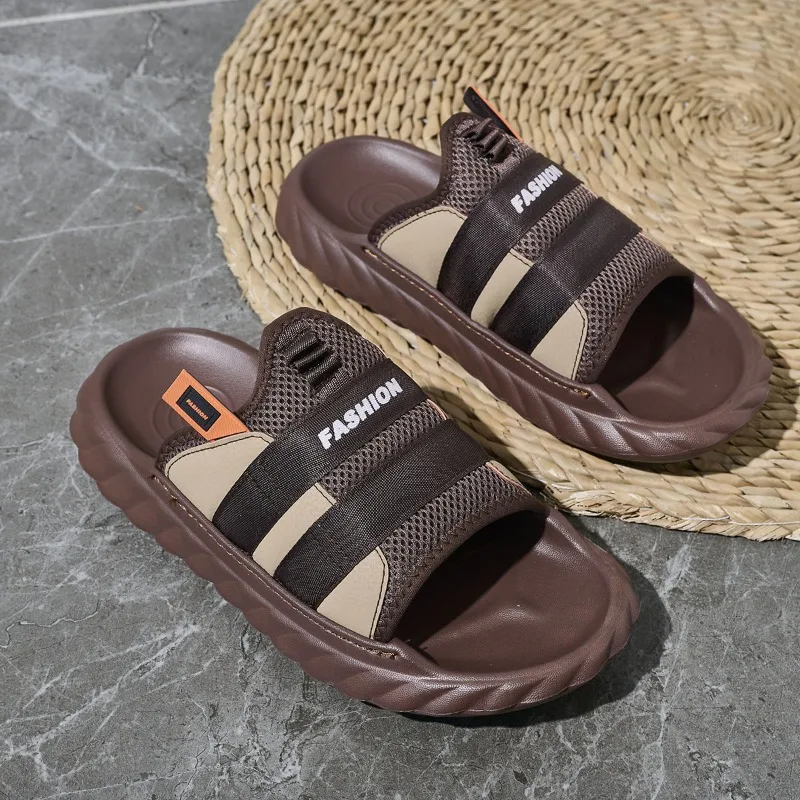 

Мужские тапочки на платформе, сетчатые дышащие сандалии с открытым носком, домашние легкие шлепанцы, летние пляжные повседневные тапочки для городских прогулок, Sandalias Hombre