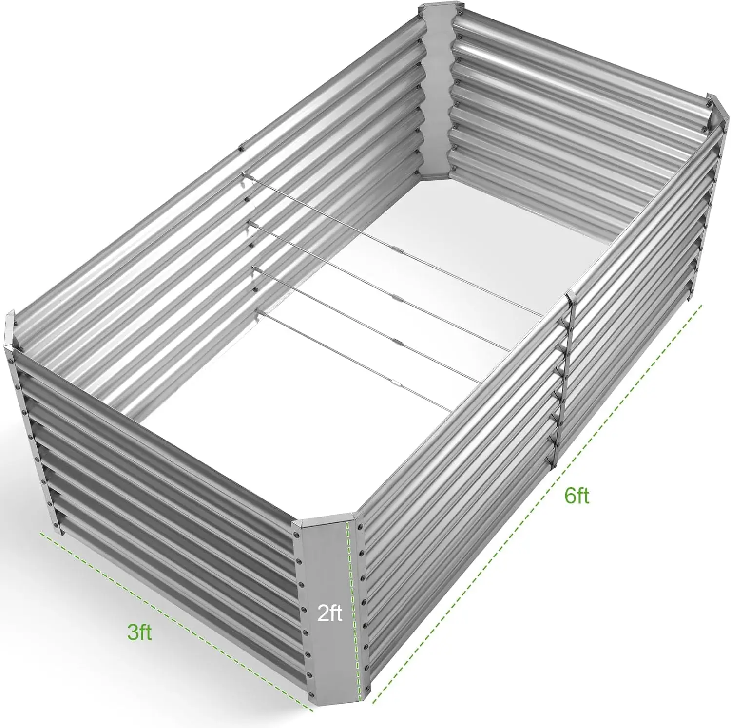 2 Pack 6×3×2 ft Galvanized Metal Raised Garden Bed, 2FT Deep Root Elevated Planter Box Steel Large Vegetable Flower Bed Kit, Silver