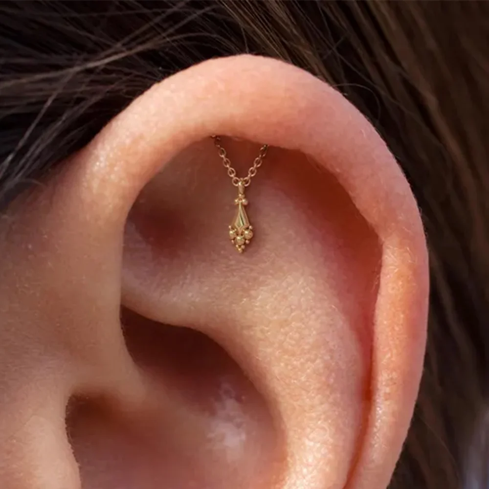 AIDE 925 Sterling Silber Geometrische Glatte Ketten-Quasten-Ohrringe für Damen, Knorpel-Spiral-Piercing, flache Rückseite, zum Schlafen tragbar – Detail 3