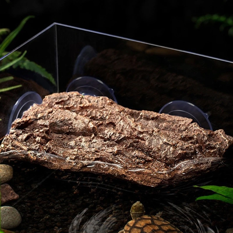 Reptiles Plastic Basking Platform with Tree Bark/ Stone Texture Resting Platform for Turtle Tanks Reptiles