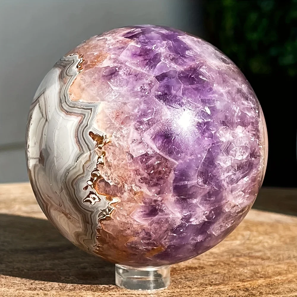 1PC Rare Amethyst & Lace Agate Sphere, Natural-Looking Inclusions, Anniversary Decor,Luxury Gift for Xmas,Smooth Spherical Shape