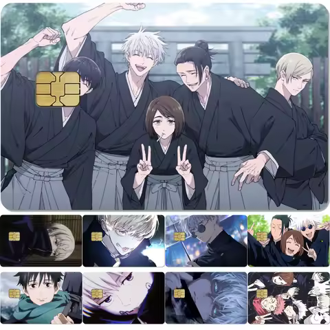 Anime Jujutsu Kaisen Itadori Yuji Gojo Satoru Bank Card Sticker Cover Rainbow PVC Waterproof Smooth Small Chip Credit Debit Card