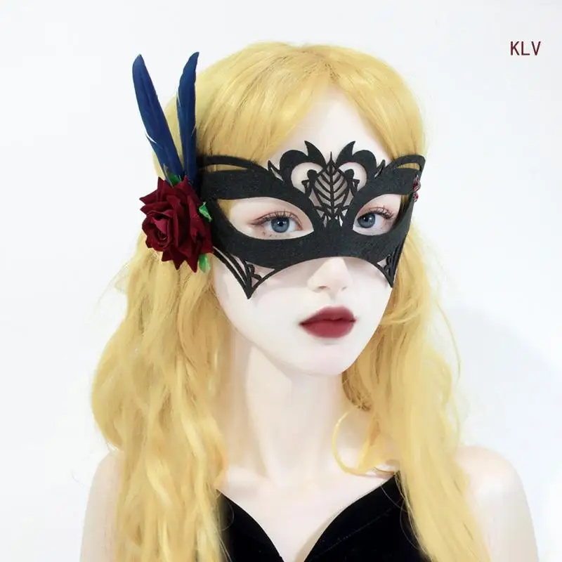 

Half Face Mask for Women Feather Rose Mask Masquerade Mask Evening Proms Mask Halloween Party Mask