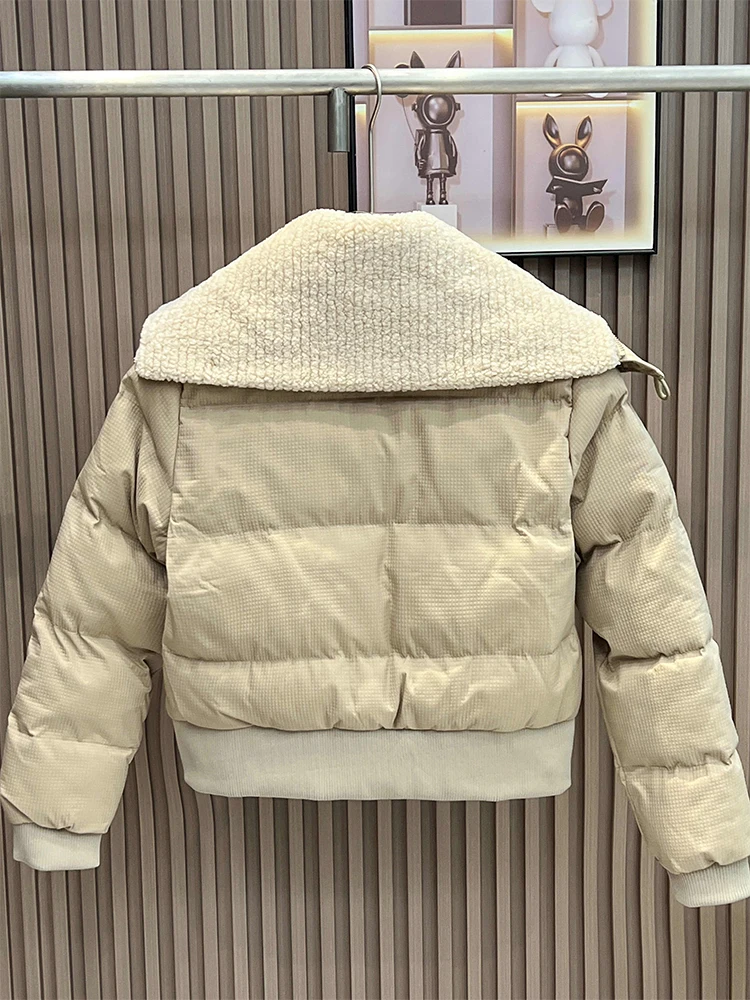 Women White Parkas Jacket Thicken Warm Padded Coat 90s Vintage Korean Long Sleeve Overcoat Streetwear 2000s Clothes Winter 2024