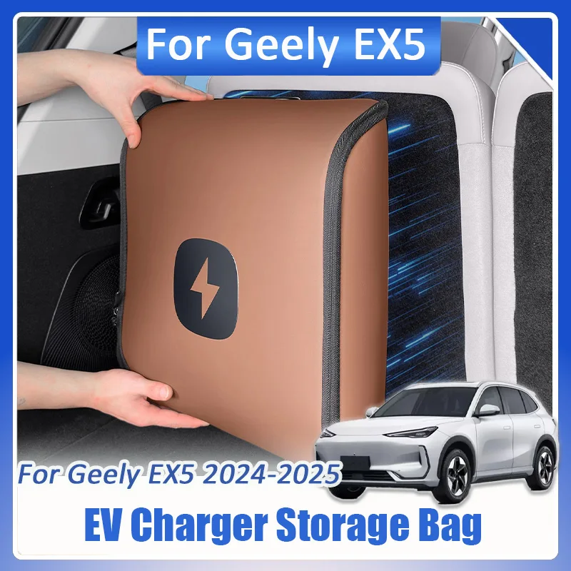 

For Geely EX5 Galaxy E5 2024 2025 2026 EV Charging Gun Storage Bag Waterproof Cable Management Leather Organizer Accessories Kit
