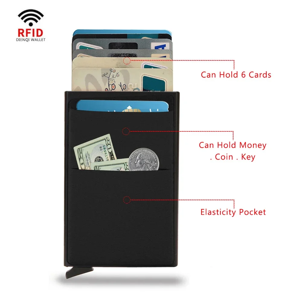 Rfid Smart Wallet Kartenhalter Metall Dünn Schlank Männer Frauen Geldbörsen Pop Up Minimalistische Geldbörse Kleine Schwarze Geldbörse Vallet Walets für Männer – Detail 5