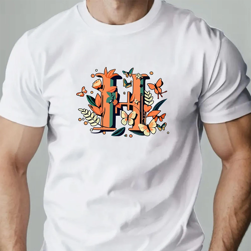 

‌Men T Shirt Cotton Capital letter H Print Gym t-shirt man Comfortable Breathable Round Neck Short Sleeve Summer Tee Top