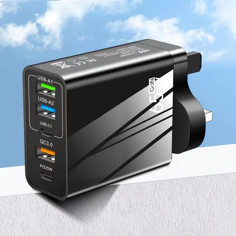مفيدة 65 واط PD نوع C شاحن حوض 5-منافذ متعددة واجهة USB محطة شاحن شحن سريع الاتحاد الأوروبي/المملكة المتحدة التوصيل USB مهايئ توزيع #5