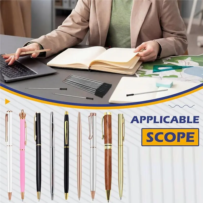 【NOW SAVE】For Fancy Wood Pen Compatible 50Pcs 4.5-Inch Slim Metal Ballpoint Pen 1 Mm Ink Refills Office Business Twist Pen A