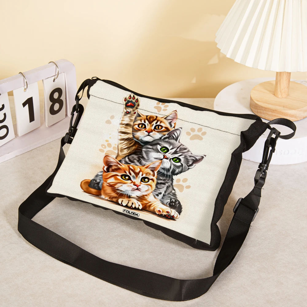 1pc Cat Print Crossbody Bag White Three Cute Cats And Paw Prints Shoulder Bags For Women Girls Daily Use Travel Shopping School
