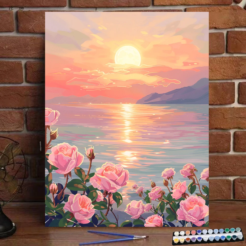 Painting by Numbers Pink dreamy flower sea Art Culture Digital Painting Handmade Adult Children Gift Wall Decoration Dig