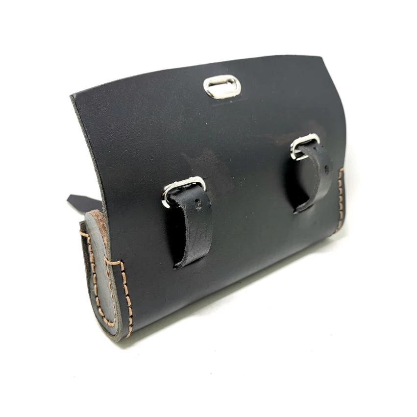 E0989 100% Pure Handmade Bicycle Saddle Bag Cowhide Tool Bag  Retro Bicycle Hang Back Bag Black/Chocolate image 2
