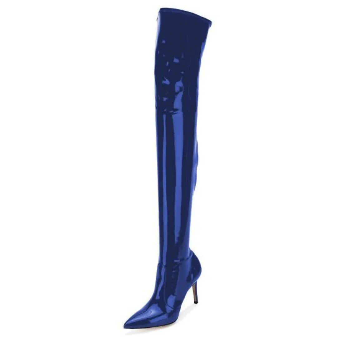 

SHOFOO shoes Sexy women's high-heeled boots. Patent leather. About 11 cm heel height. Pointed toe boots. Over the knee boots.