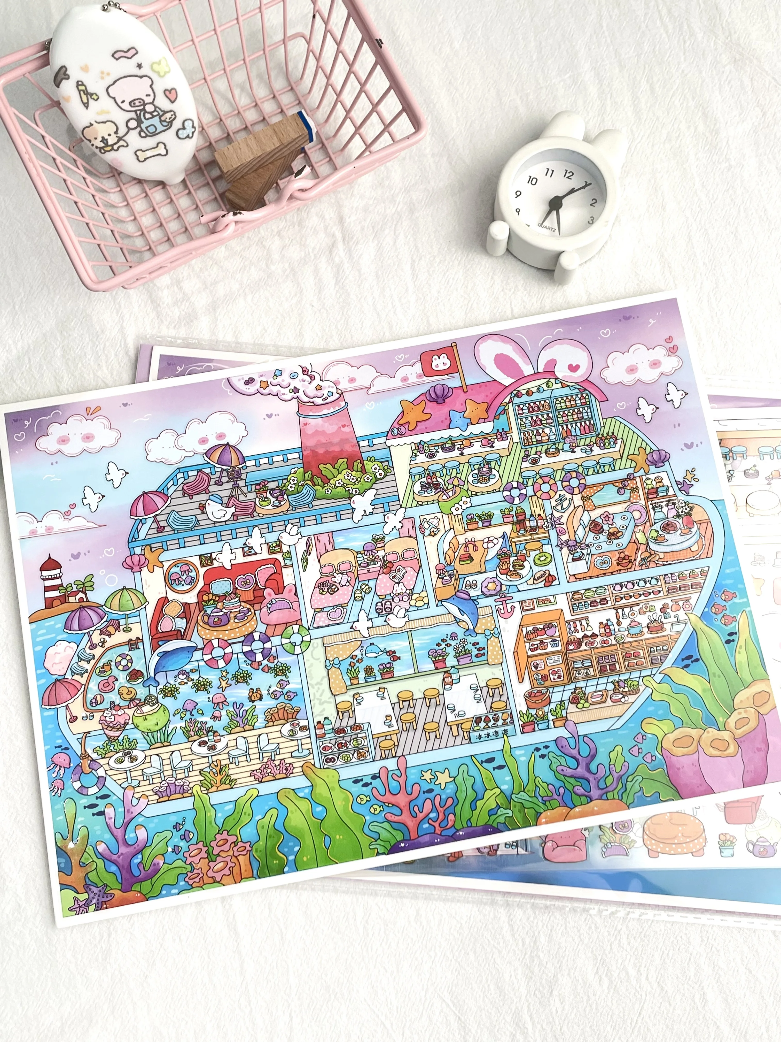 WAKAWAKA 3D Miniature Scene Stickers Blue Ocean Summer Cruise Vacation 2.5D Landscaping Visual Stacking DIY Scrapbook Landscape