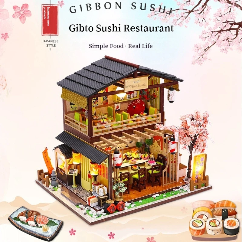 

Creative Wooden Diy Miniature Doll House Model Sushi Restaurant Building Toy Ideal Birthday Gift Decorative Item For Collectors