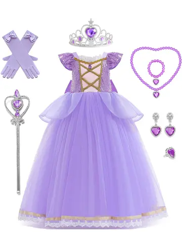Princess Dresses Girls Halloween Christmas Dress up Costume Purple Party Princess Costume for Girls Age 3-10