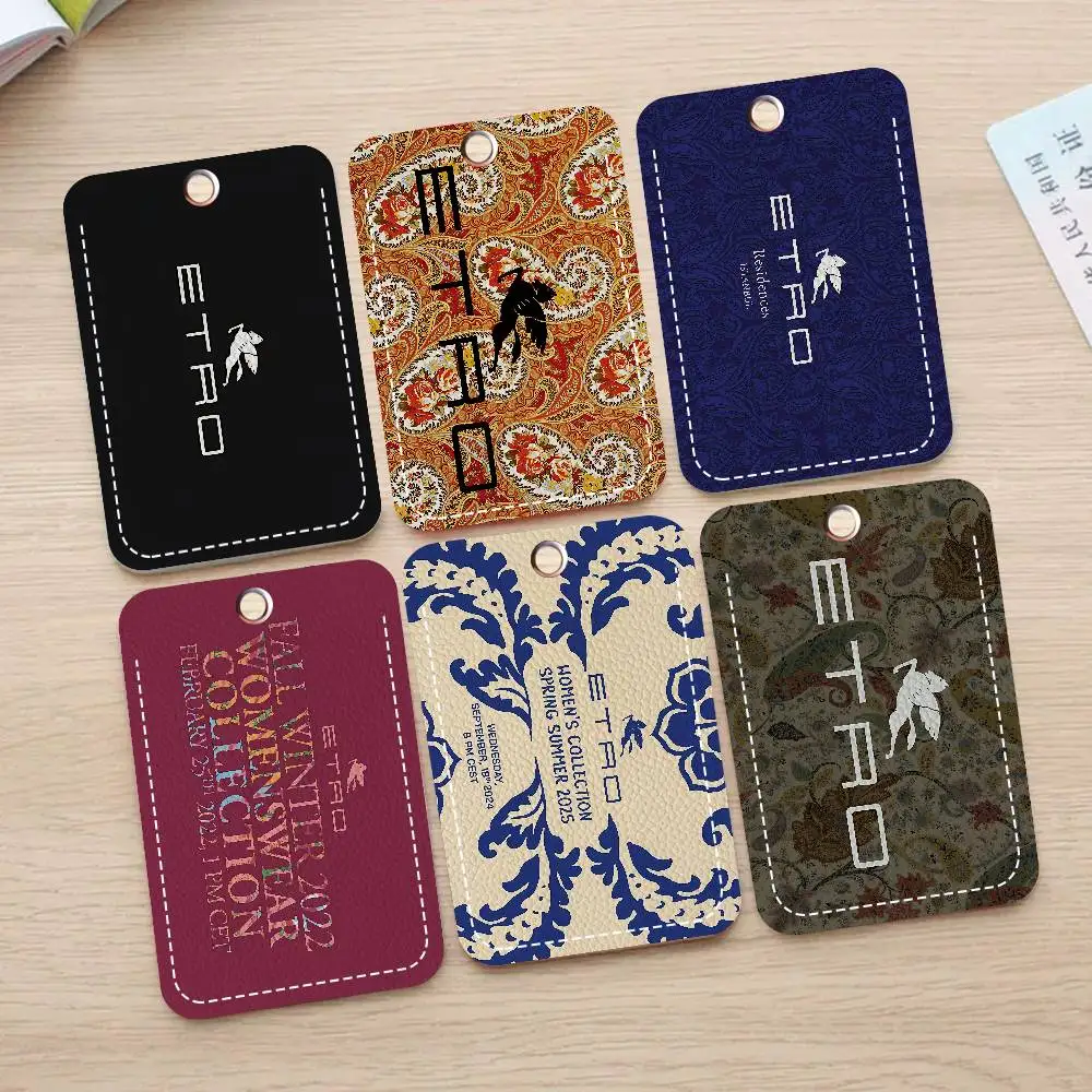 Brand E-Etro Fashion Luxury Rectangle ID Card Case Keychain Access Card Bag Key Tag Ring Leather Card Holder Key Ring Access