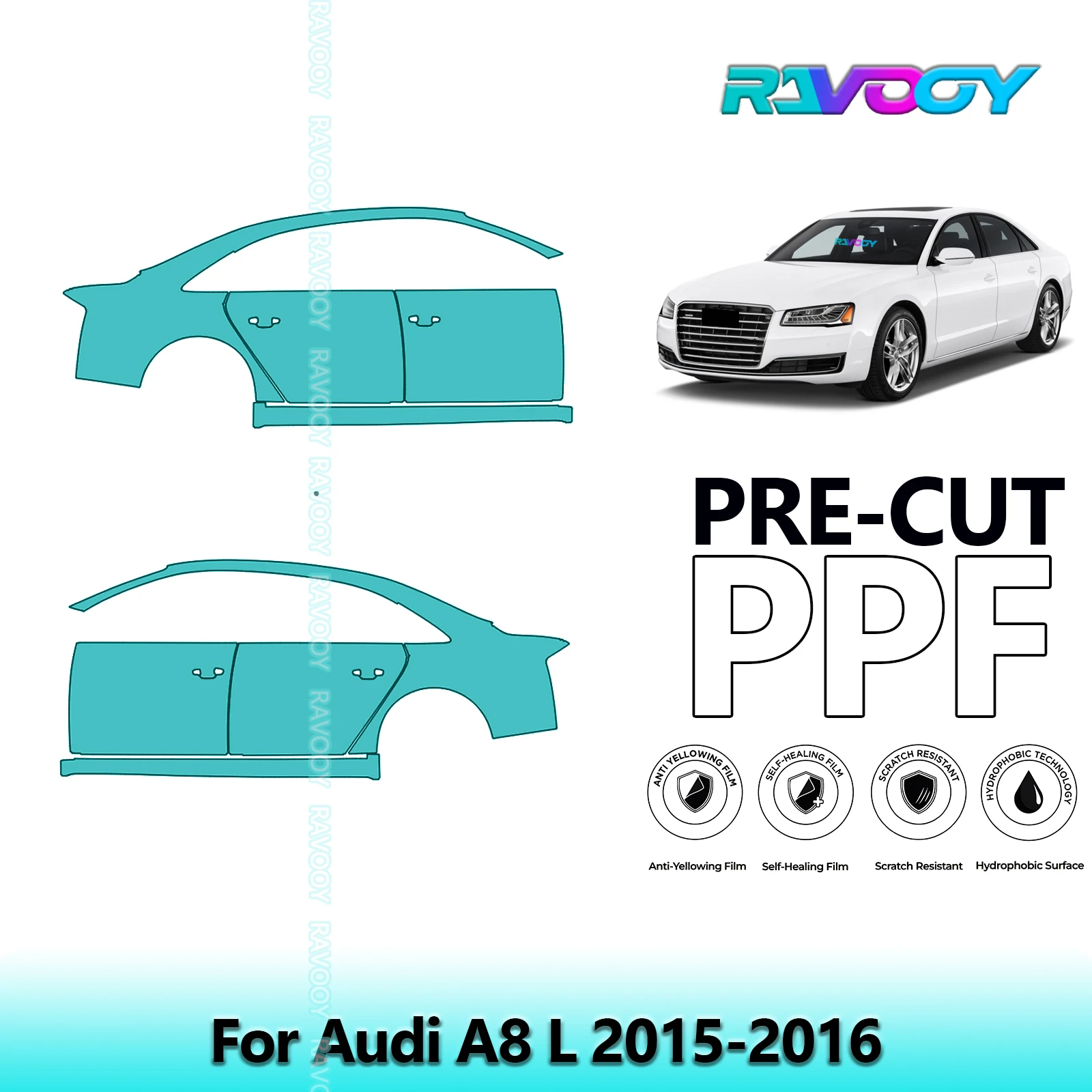 لأودي A8 L 2015-2016 8.5mil واضح ماتي قبل قطع باب PPF ومجموعة عمود A/B مجموعة طبقة حماية الطلاء من البولي يوريثان #1