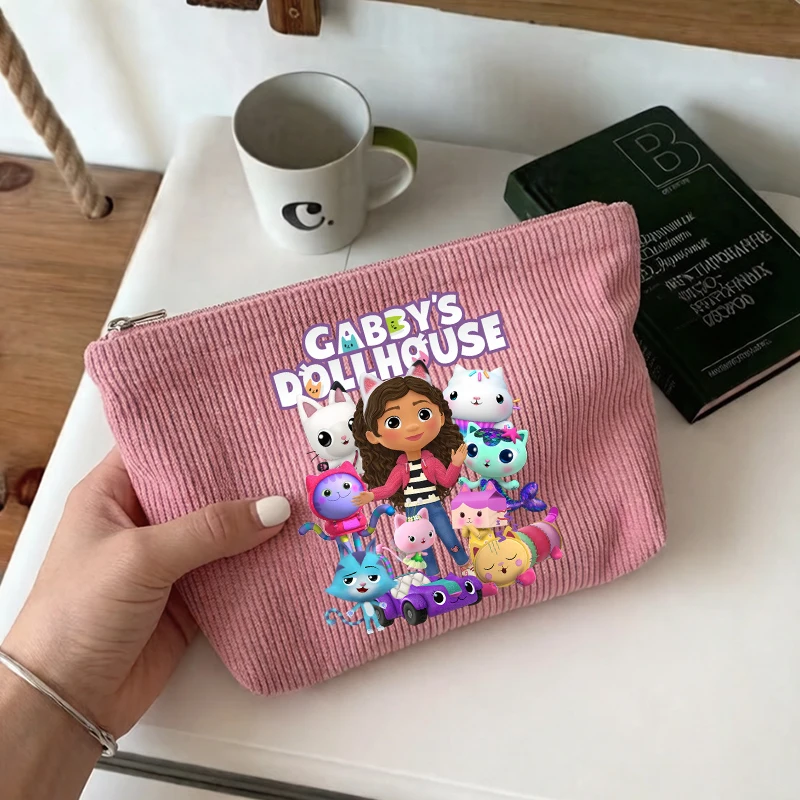 

Gabbys Dollhous Girls Corduroy Travel Cosmetic Bag Portable Cute Anime Vogue Toiletry Purse Women Zipper Makeup Organizer Clutch